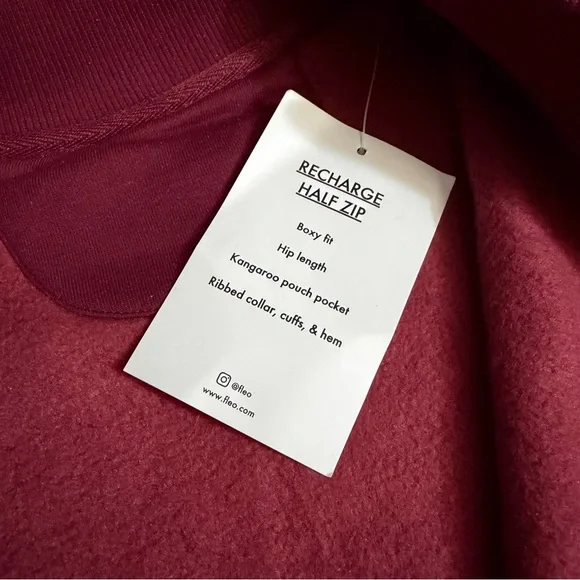 FLEO Recharge Half Zip, Hip Length, Maroon, S, NWT - Picture 3 of 4